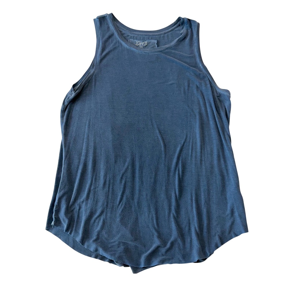 DH3 Tank Top Sleeveless Faded Navy Blue Relaxed Fit Coastal Grandmother Basics L